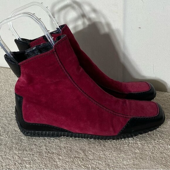 Vintage K Shoes Deep Red Suede Square Toe Ankle Boots Booties UK6 - Picture 5 of 13